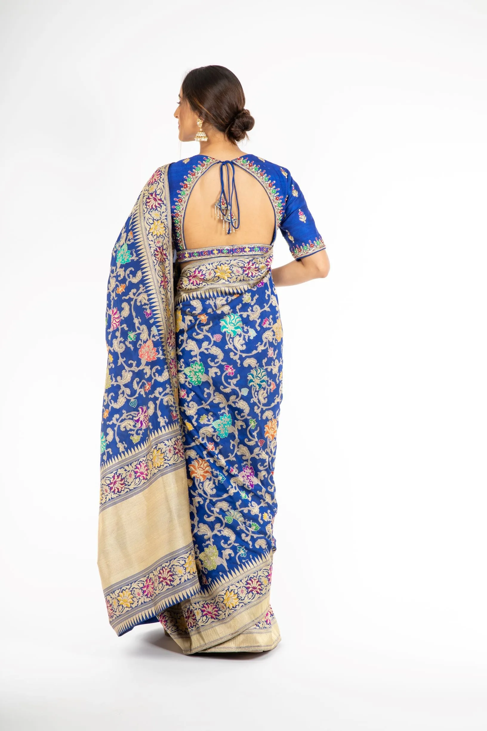 Marvelous Royal Blue Handloom Saree with Minakari Butta Kadwa Weaving