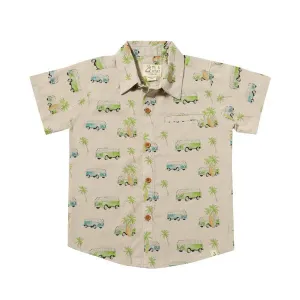 Me & Henry Short Sleeve Button Down Shirt in Camper Van Print: Size 0/3M to 16 Years