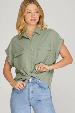 Meadow Drop Shoulder Button-Up Top
