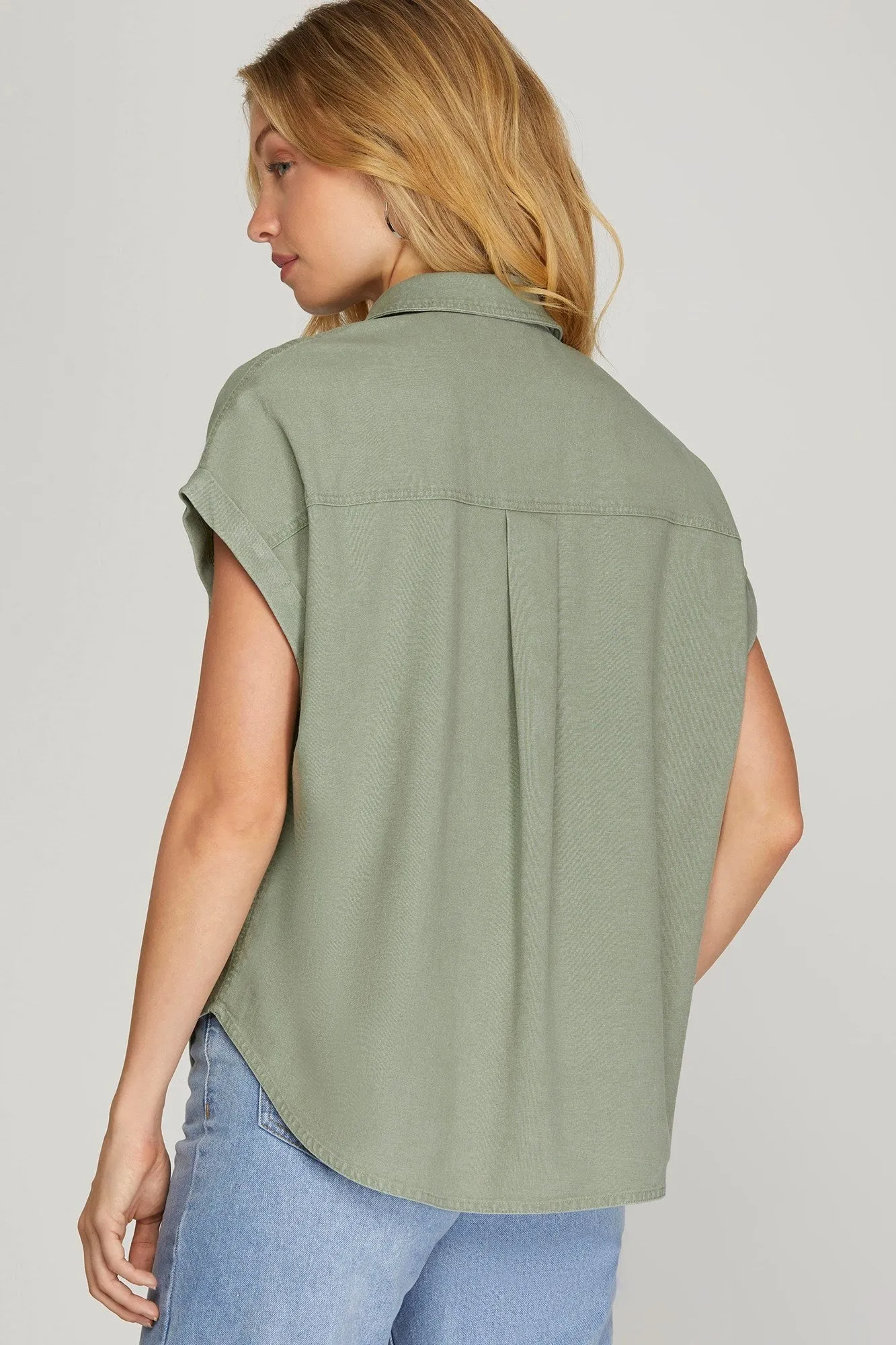 Meadow Drop Shoulder Button-Up Top