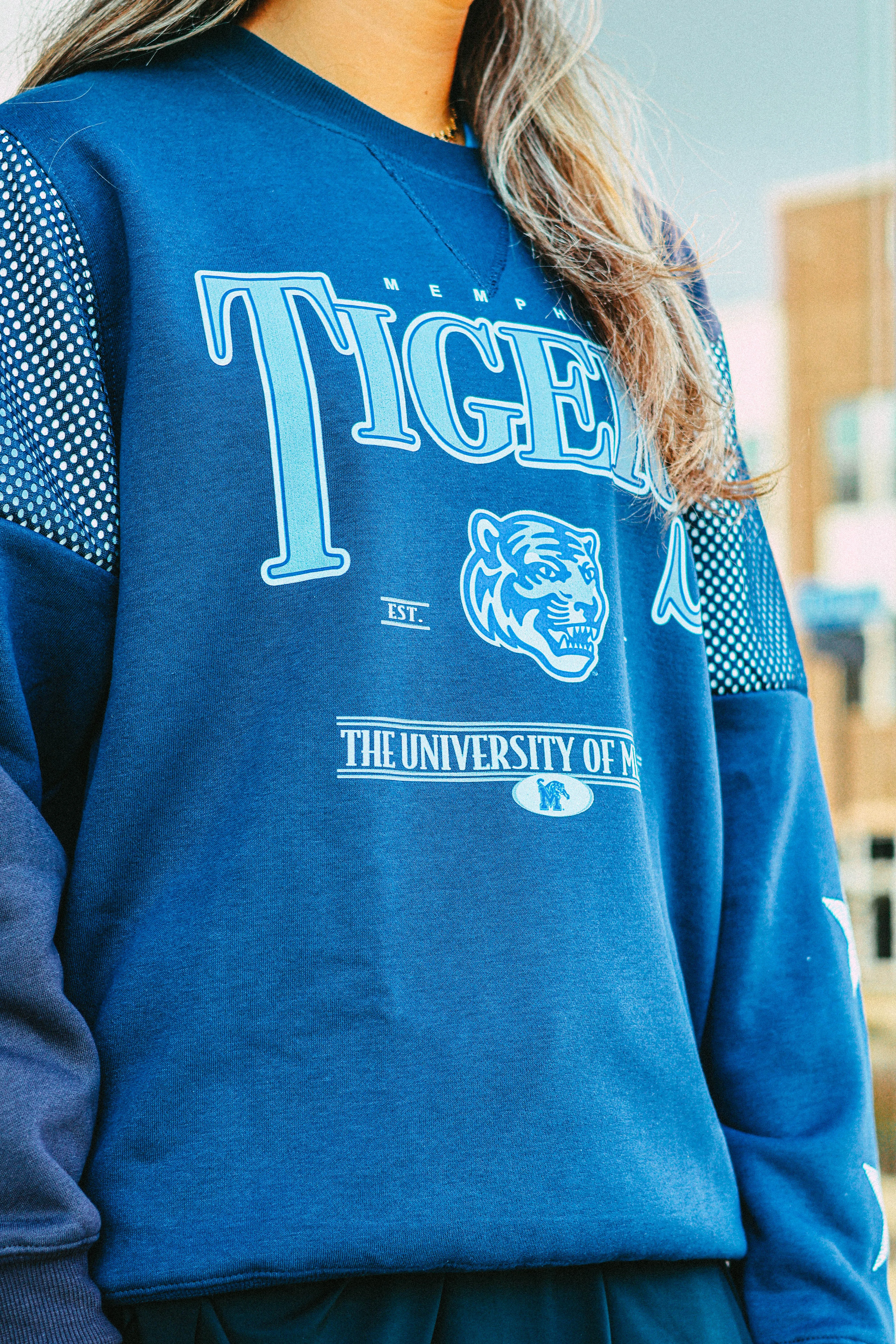 Memphis Tigers Shining Spirit Crewneck Sweatshirt | Navy