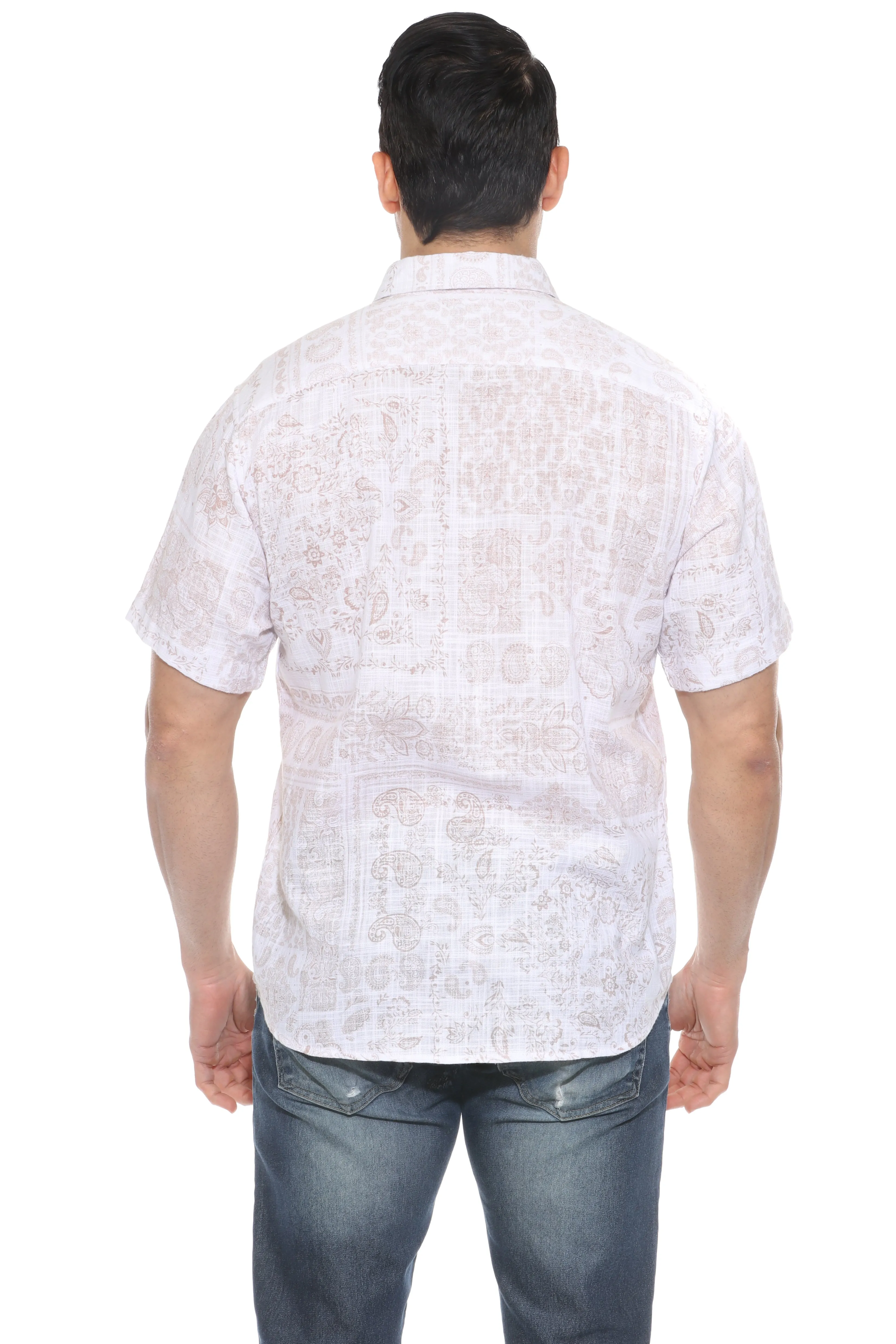 Men's Resort Style Casual Linen Blend Print Shirt