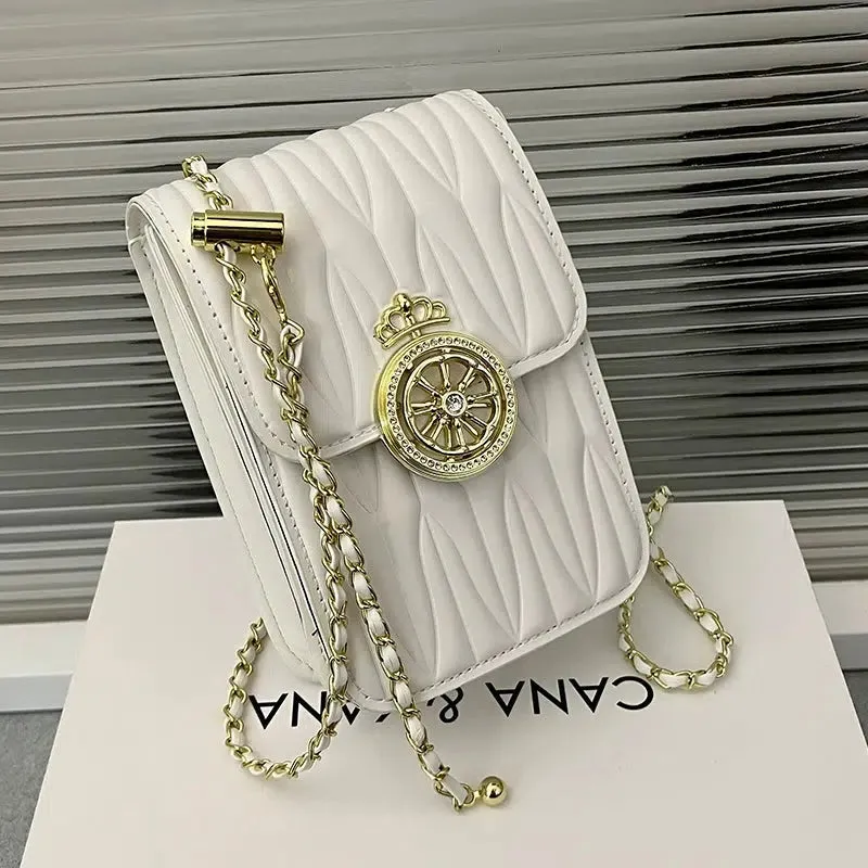 Metal Emblem Quilted Mobile Phone Bag