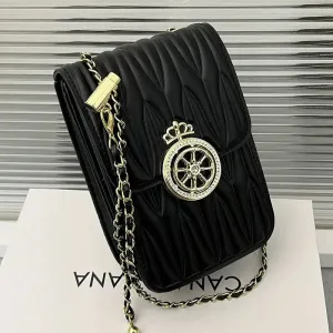 Metal Emblem Quilted Mobile Phone Bag