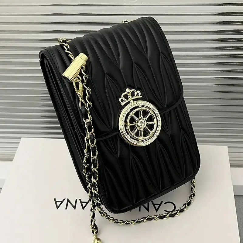 Metal Emblem Quilted Mobile Phone Bag