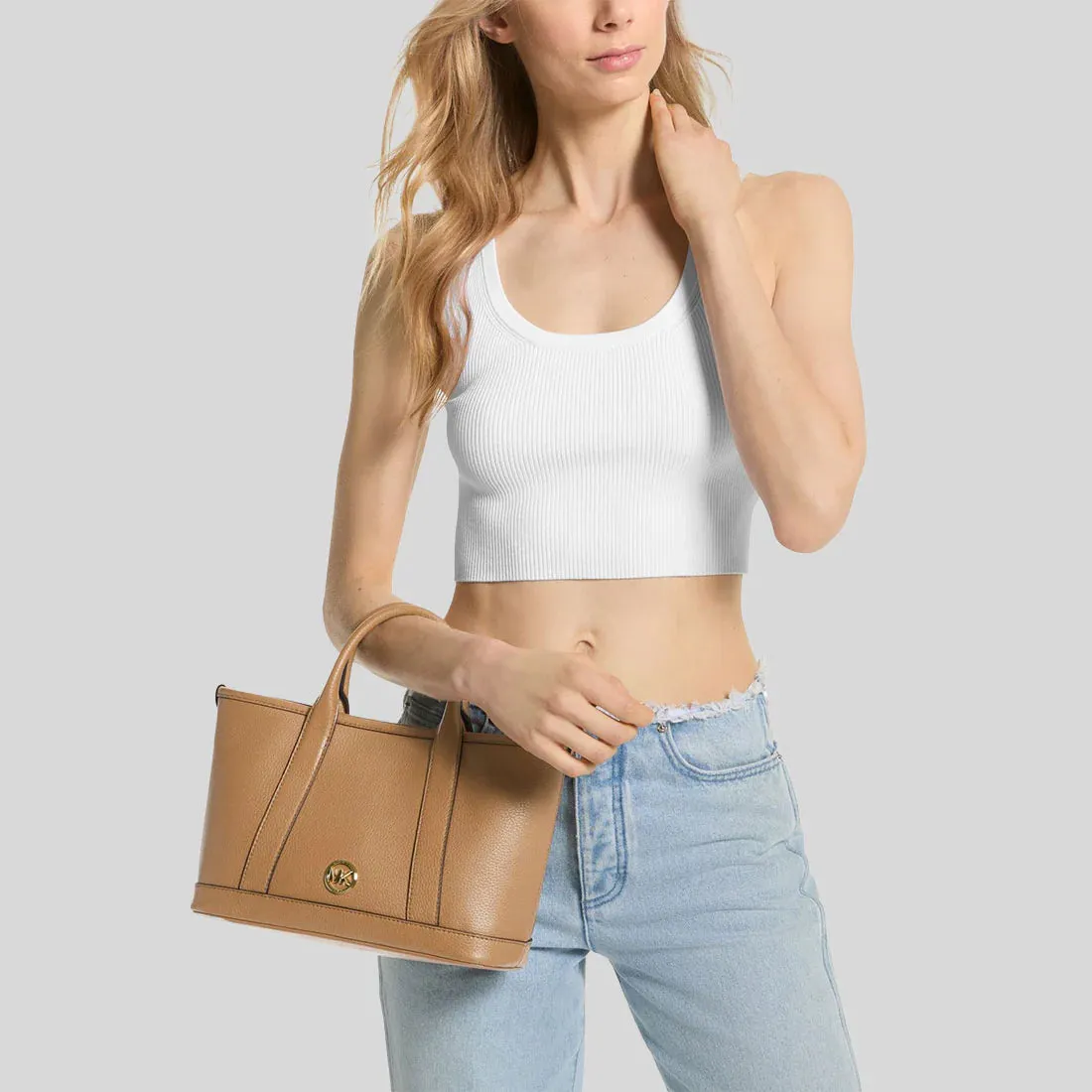 MICHAEL KORS Luisa Small Pebbled Leather Satchel Camel RB-30R4G99T1L