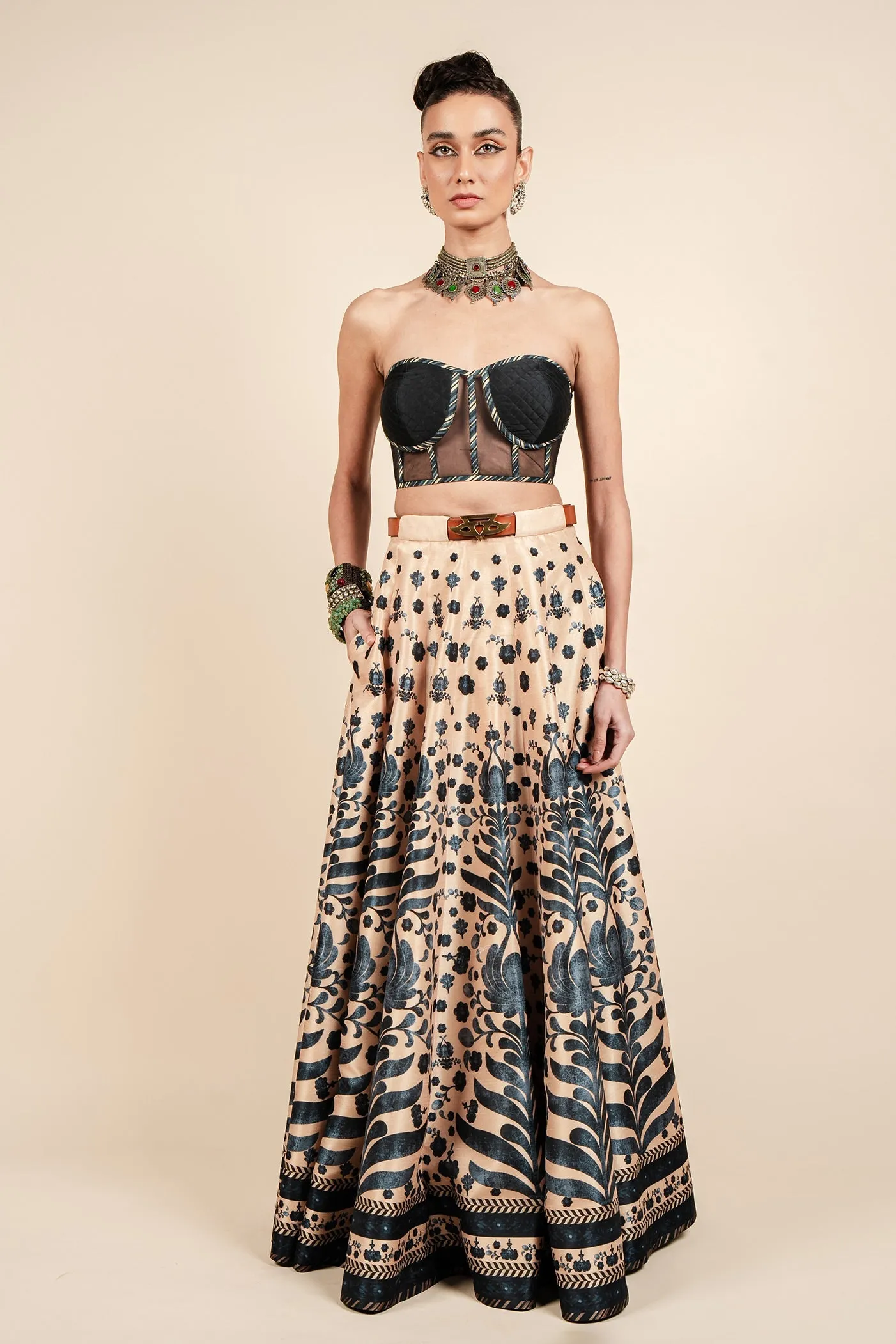 Midnight Blue Corset Skirt Set