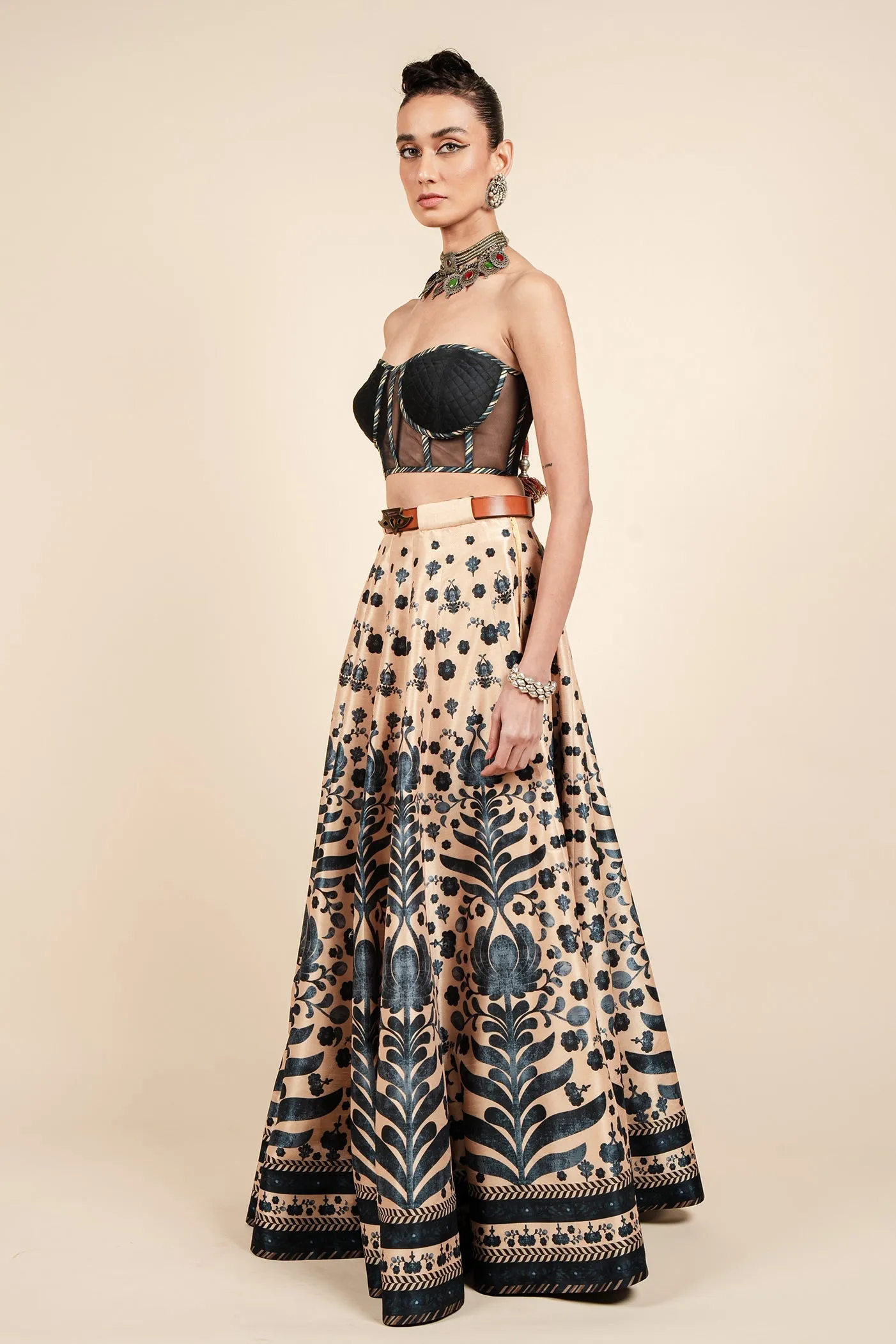Midnight Blue Corset Skirt Set