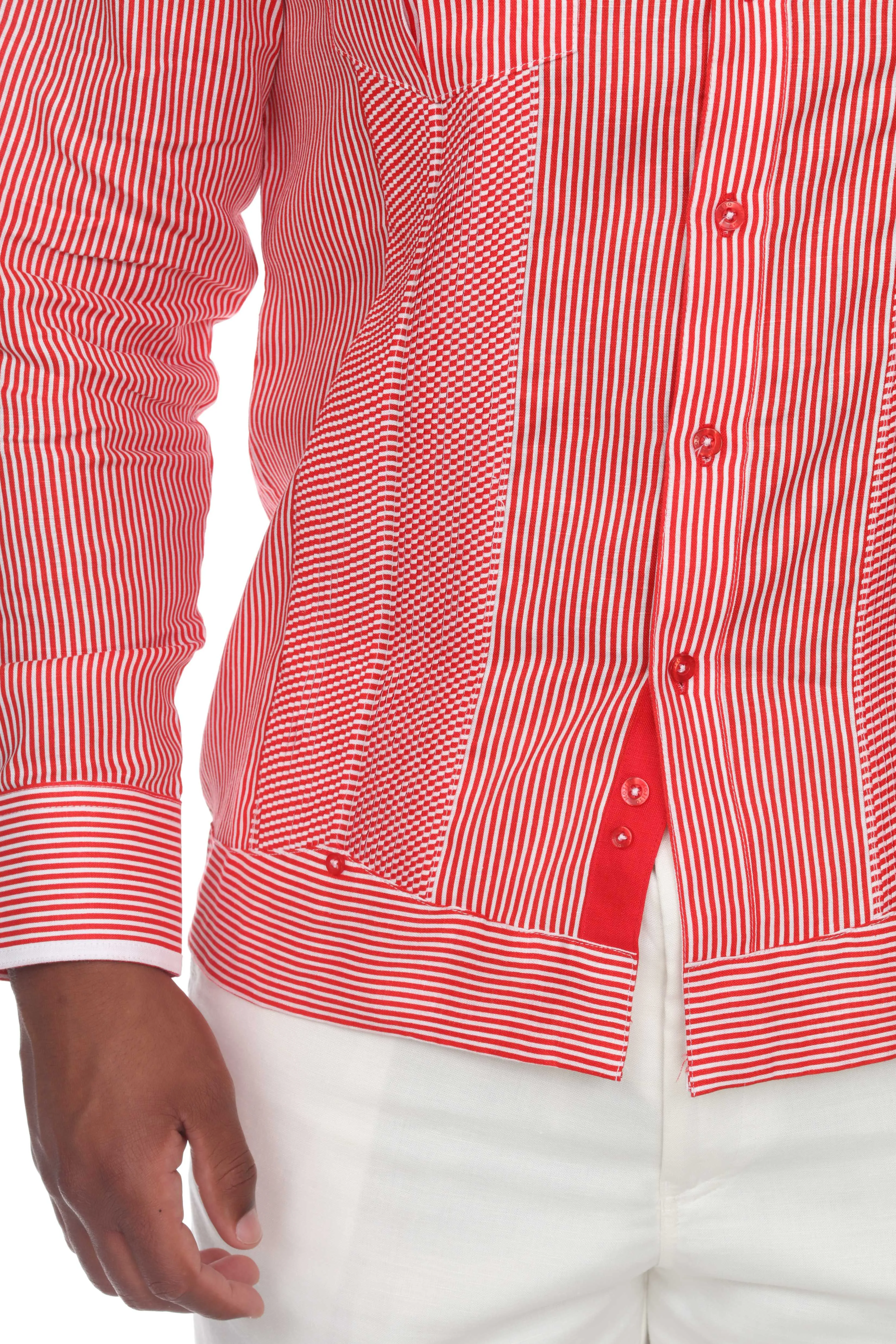 Mojito Men’s 100% Linen Contrast Panel Guayabera Long Sleeve with Refined Detailing