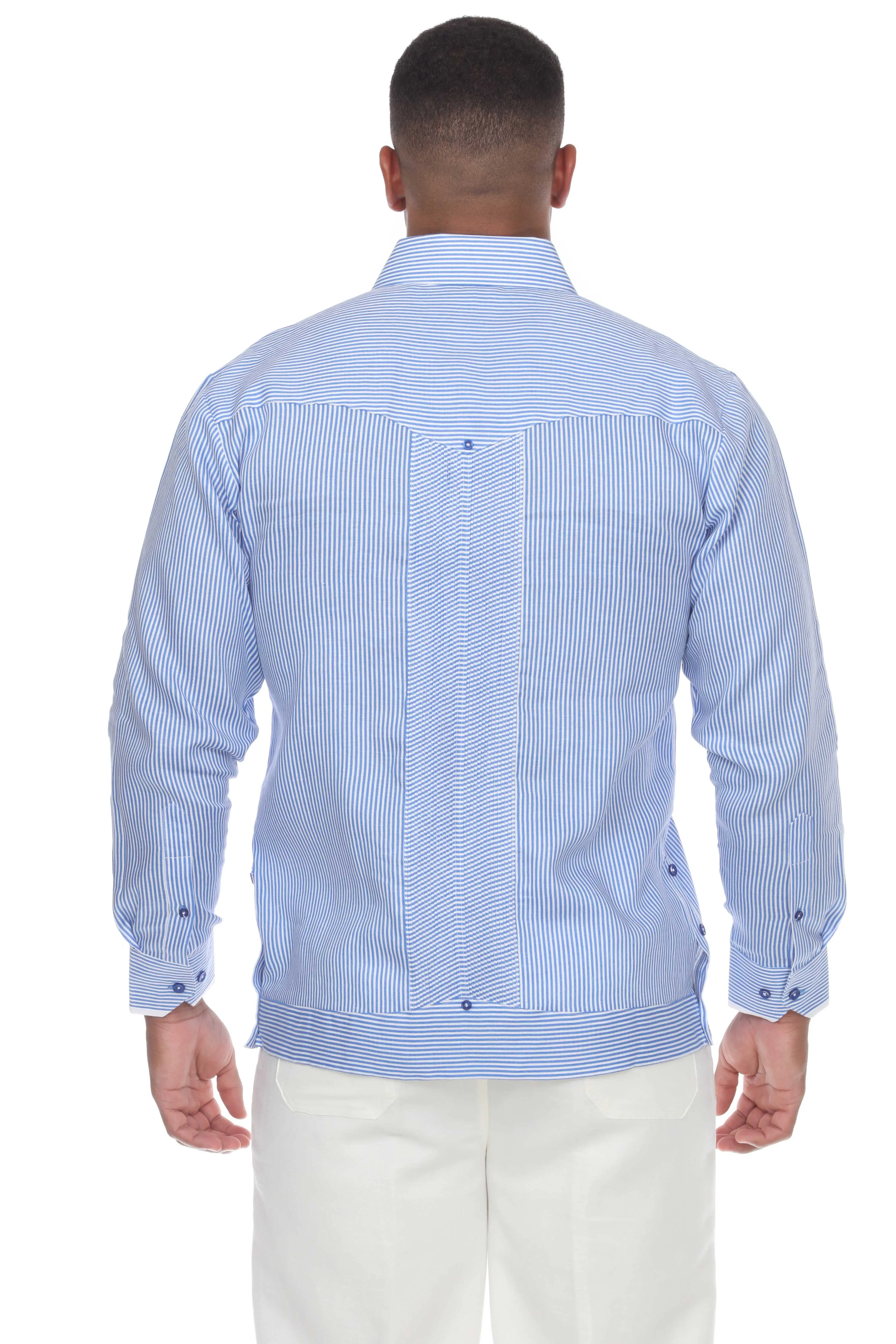 Mojito Men’s 100% Linen Contrast Panel Guayabera Long Sleeve with Refined Detailing