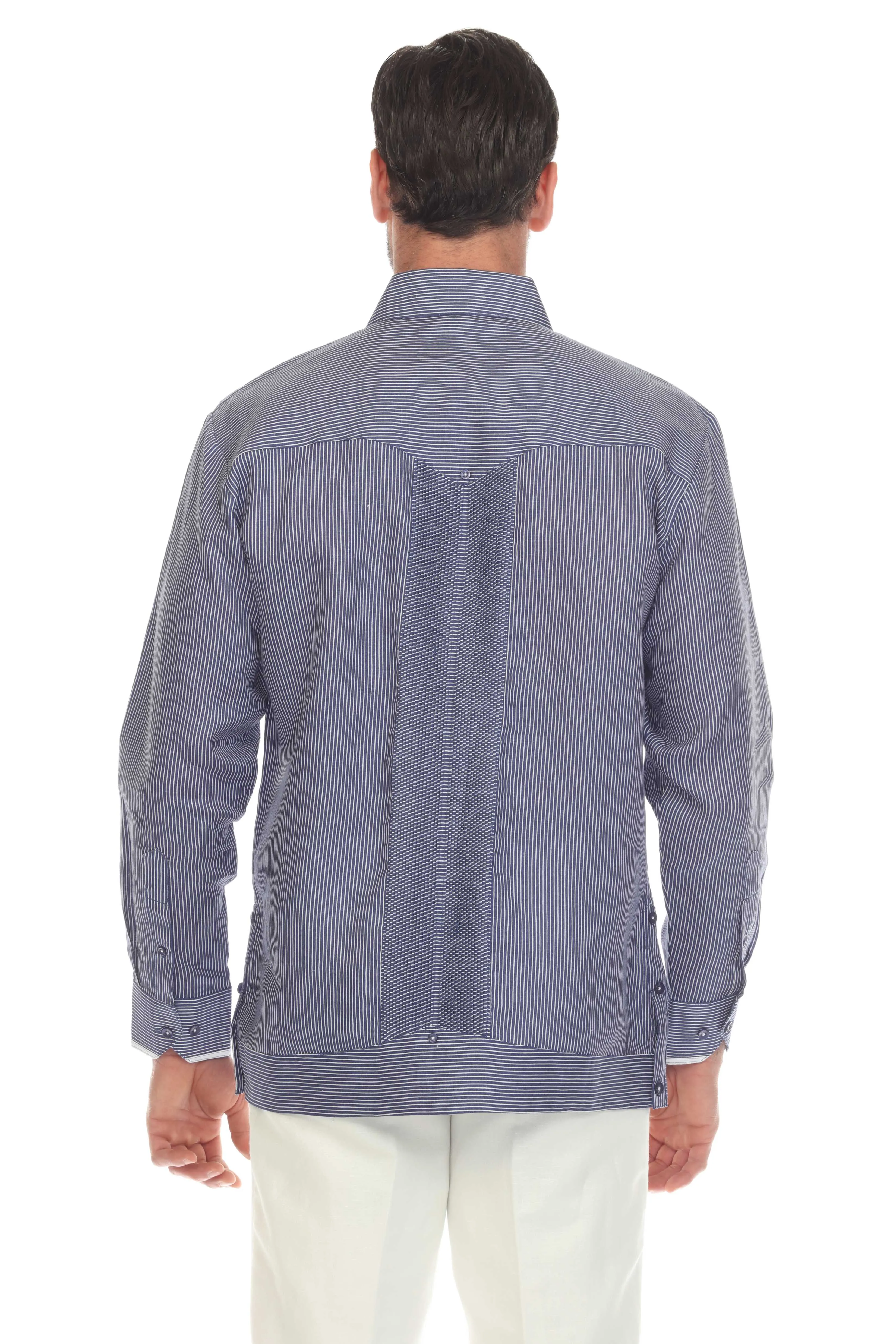 Mojito Men’s 100% Linen Contrast Panel Guayabera Long Sleeve with Refined Detailing