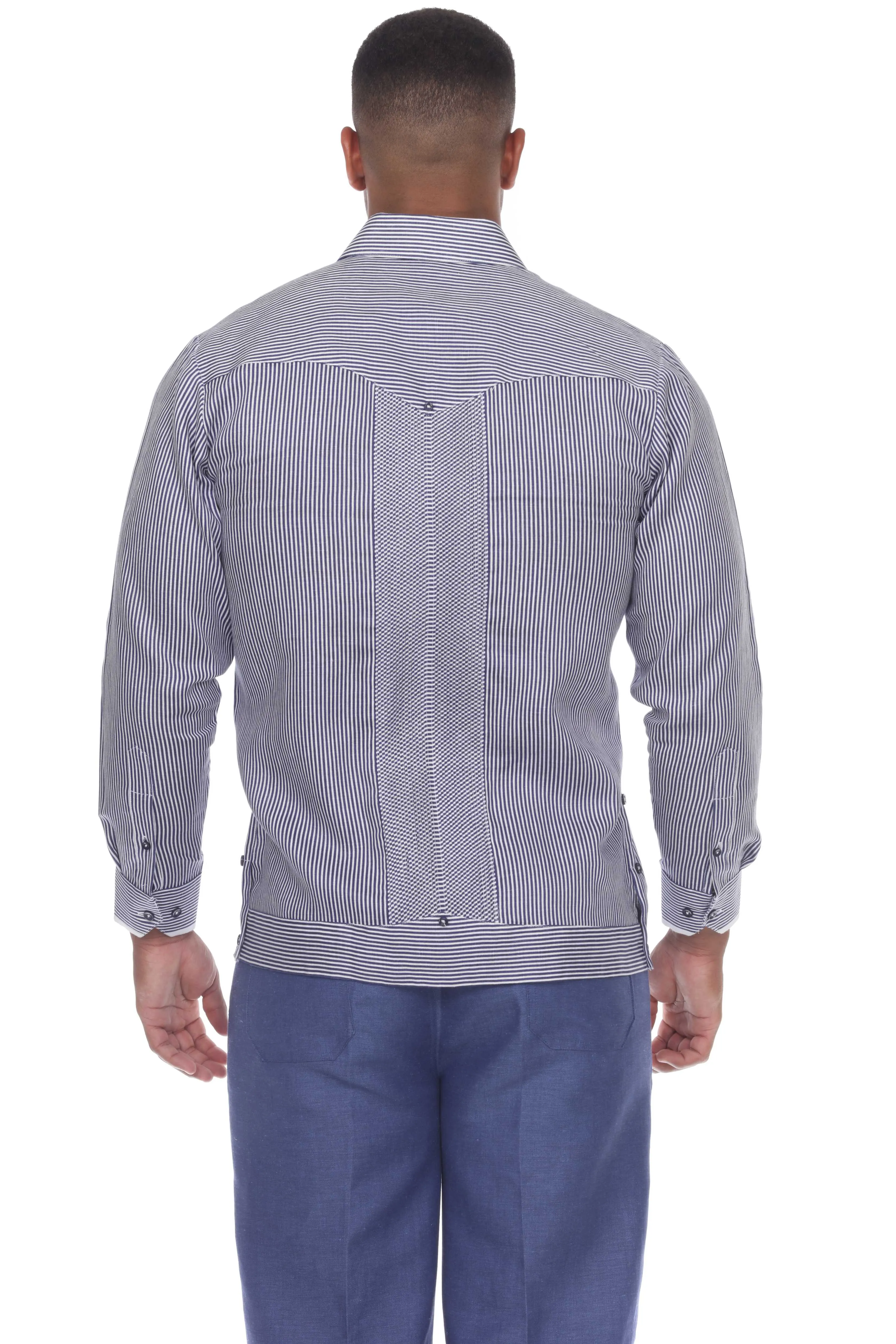 Mojito Men’s 100% Linen Contrast Panel Guayabera Long Sleeve with Refined Detailing