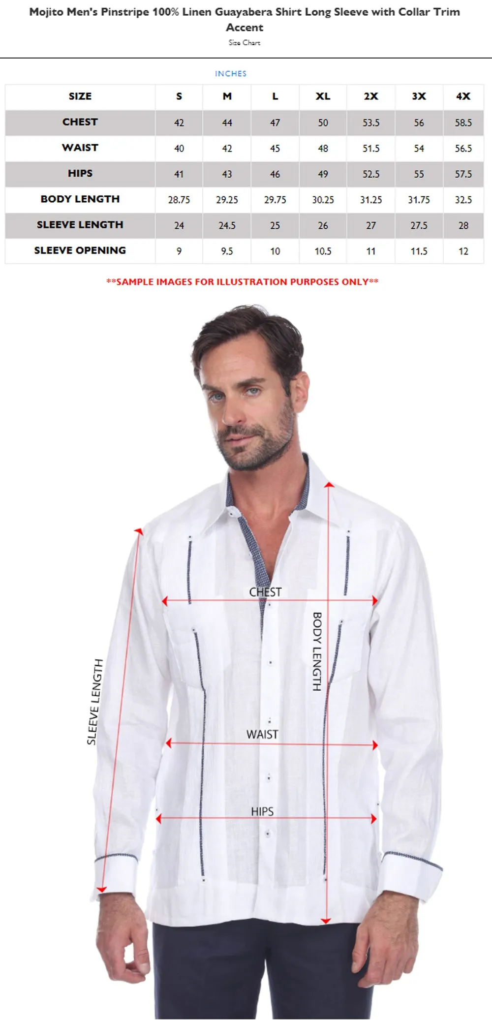 Mojito Men’s 100% Linen Contrast Panel Guayabera Long Sleeve with Refined Detailing
