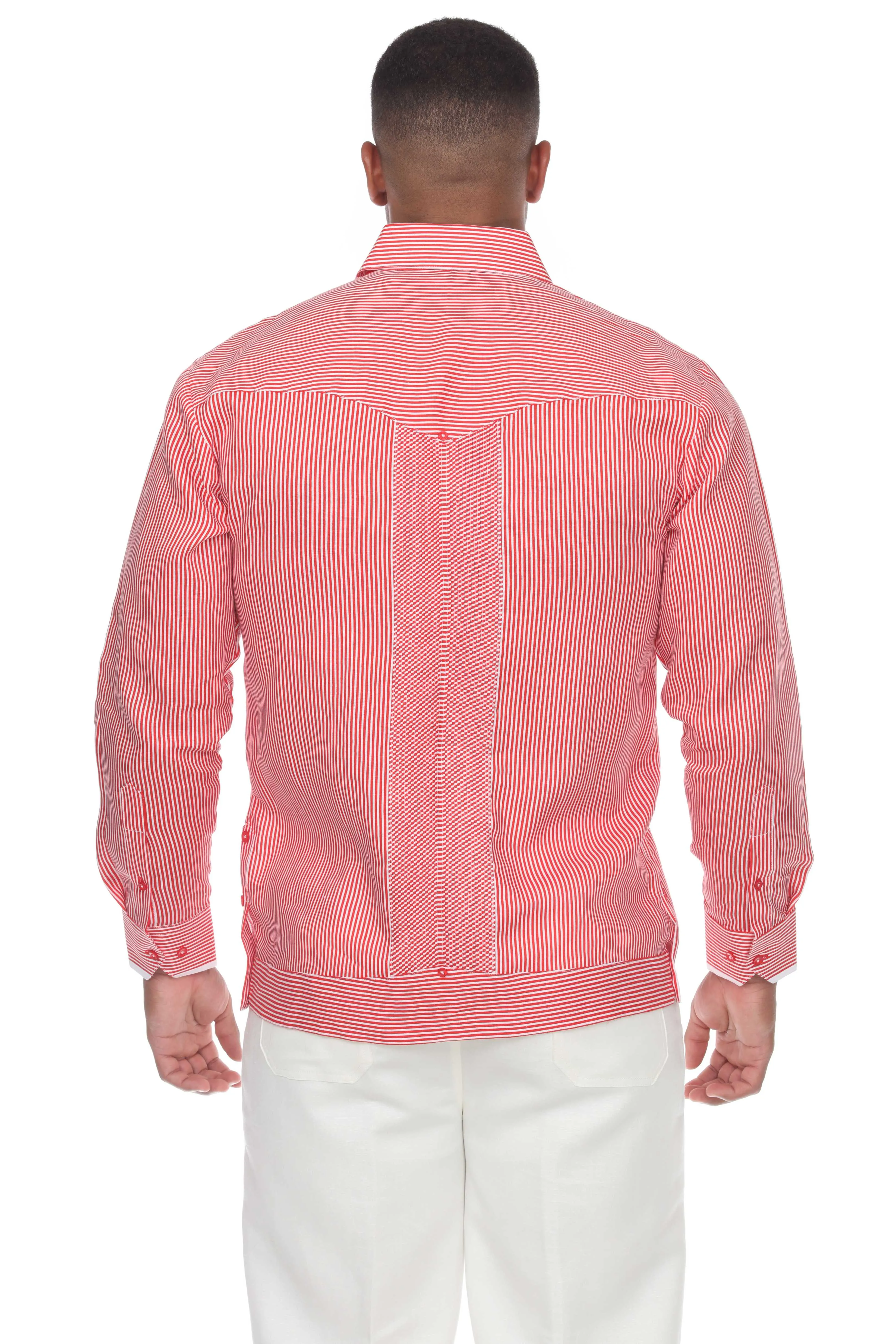 Mojito Men’s 100% Linen Contrast Panel Guayabera Long Sleeve with Refined Detailing