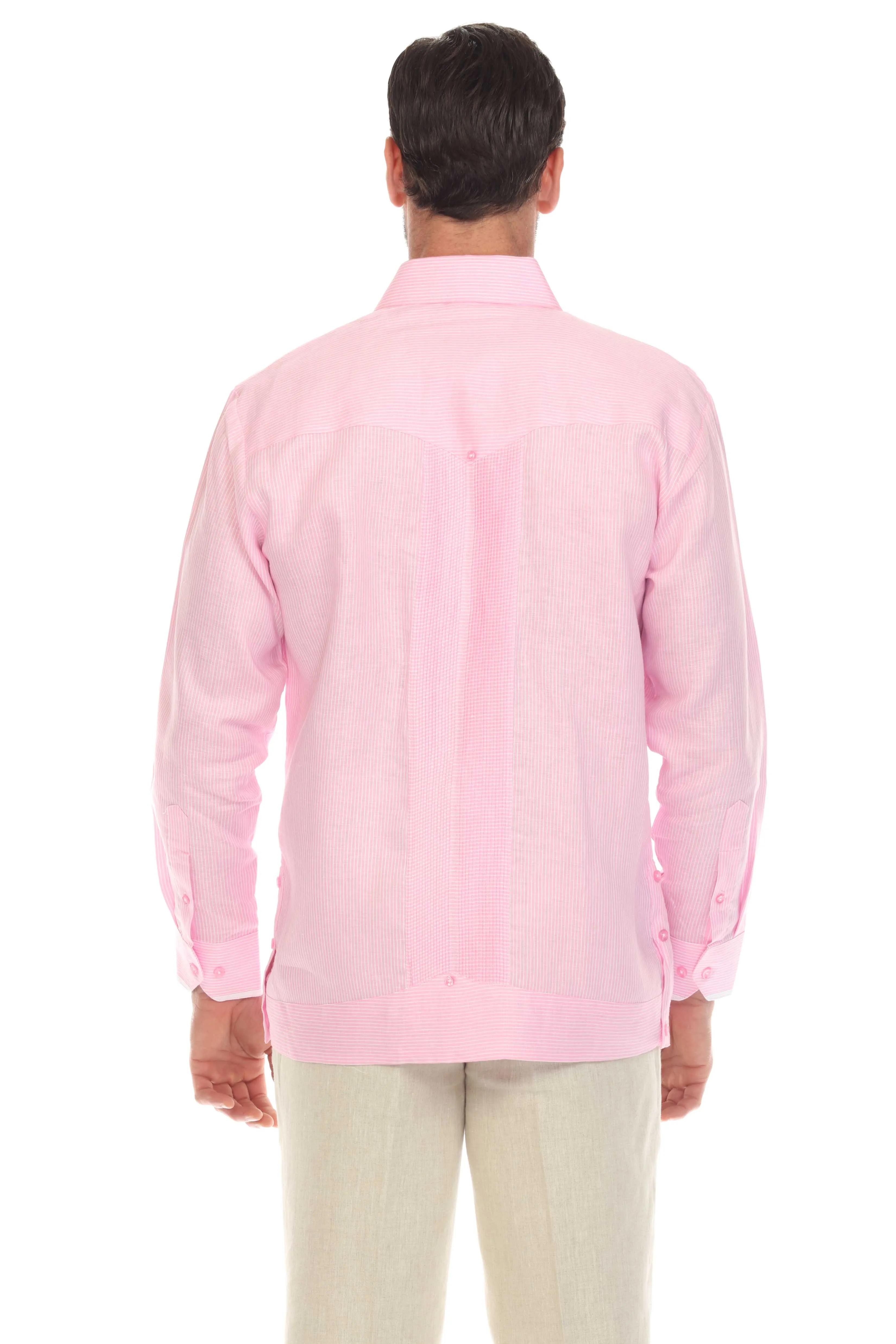 Mojito Men’s 100% Linen Contrast Panel Guayabera Long Sleeve with Refined Detailing