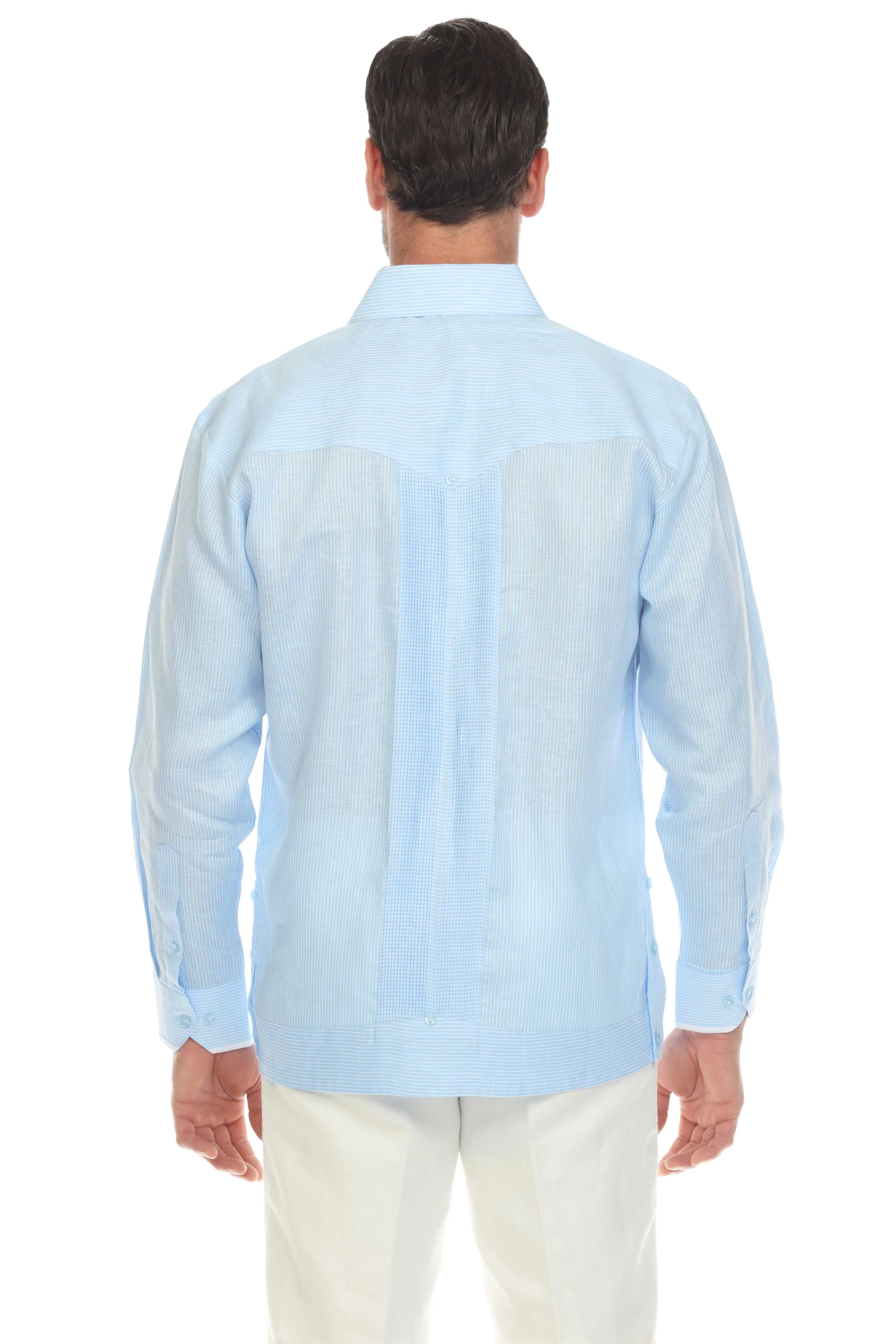 Mojito Men’s 100% Linen Contrast Panel Guayabera Long Sleeve with Refined Detailing