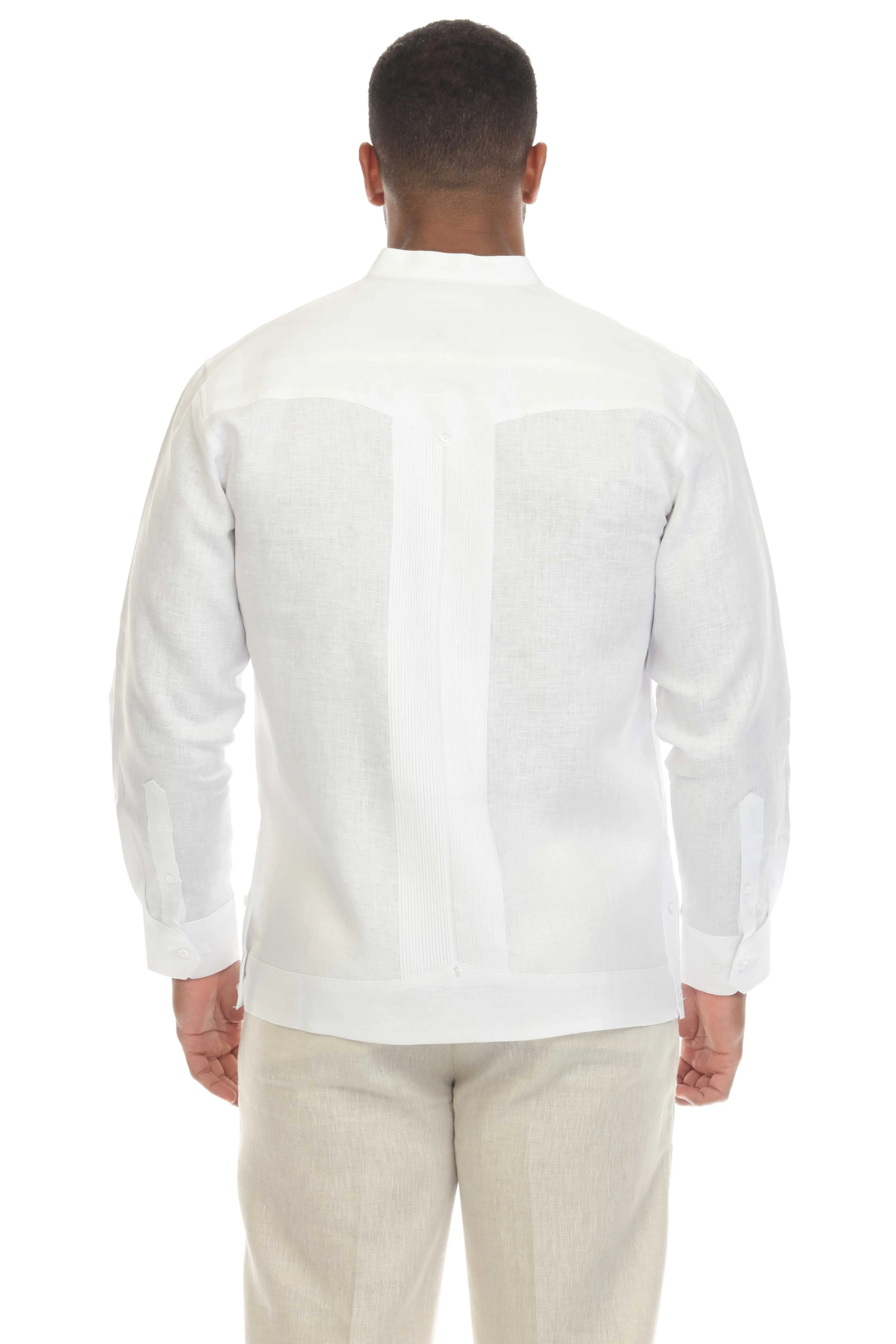 Mojito Men’s 100% Linen Mandarin Collar Resort Wedding Guayabera with Pleated Detailing