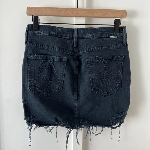 MOTHER black the vagabond mini fray denim skirt