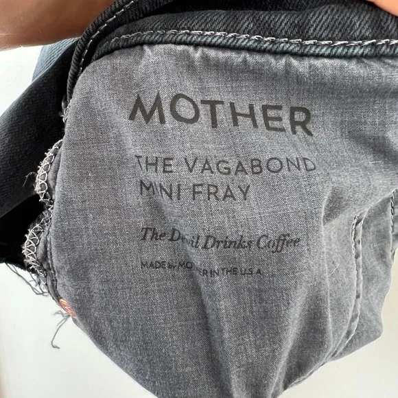 MOTHER black the vagabond mini fray denim skirt