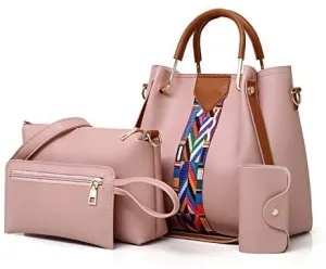 Multi Color Leather Handbag 4 Piece Set 2020V
