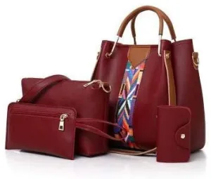 Multi Color Leather Handbag 4 Piece Set 2020V