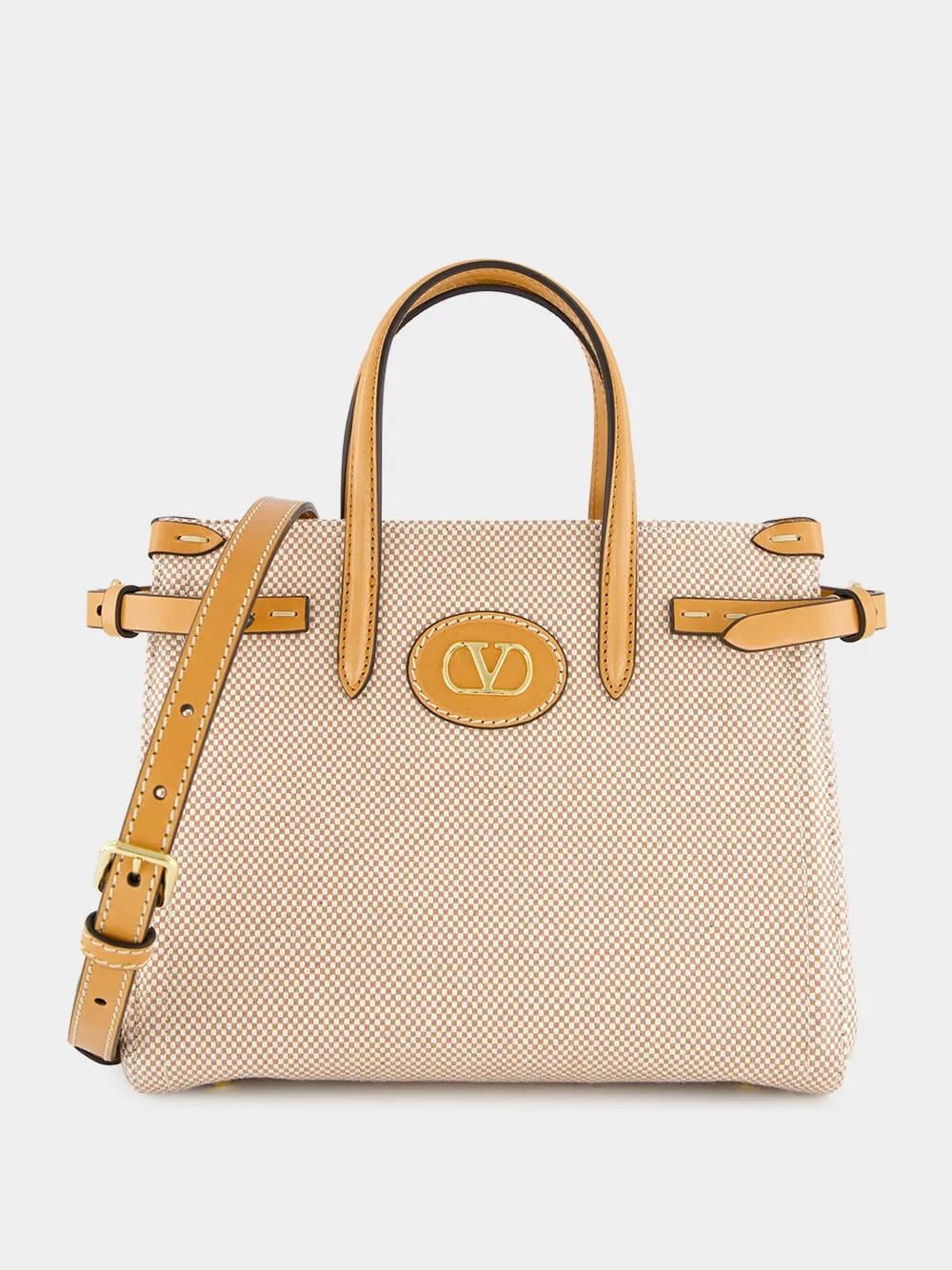Natural and Tobacco Antibes Small Canvas Shopping Bag
