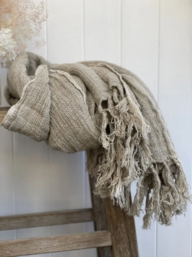 Natural-Mesh Stonewashed Throw 100% Linen
