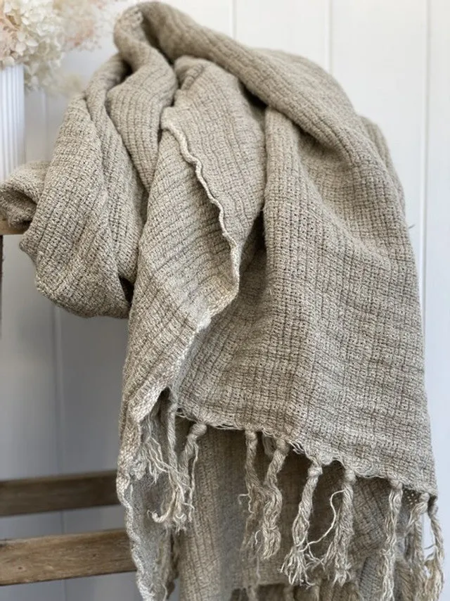 Natural-Mesh Stonewashed Throw 100% Linen