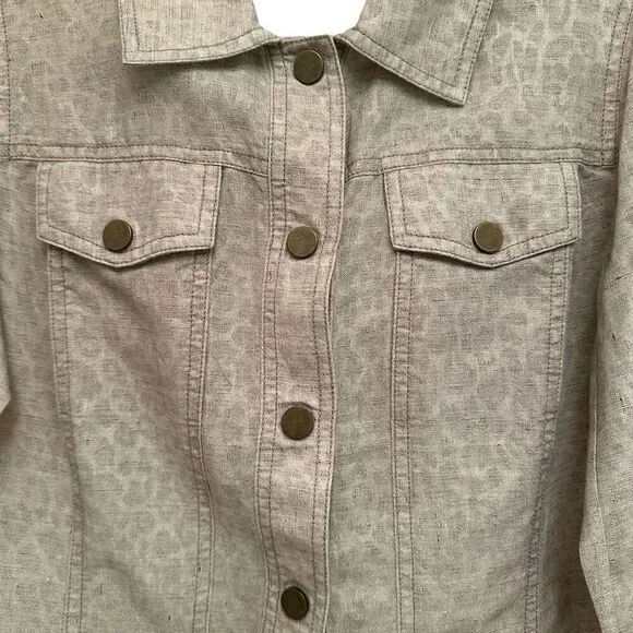 Neutral animal print linen jacket by Don Caster