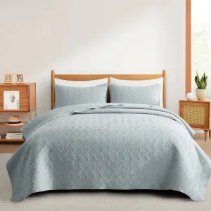 NEW Retails $120 Stroman Quilted Microfiber Coverlet Set, Light Grey, King