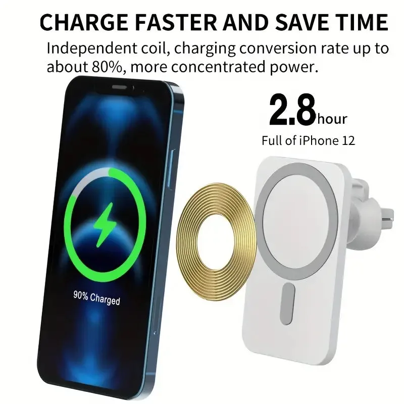 NEW Retails $60 15W Magnetic Wireless Car Charger - Fast Charging Center Console Bracket for iPhone 15/14/13/12 Mini/Pro/Pro Max/Plus - Stick-On Dashboard Air Vent Car Phone Holder with Adapter for Convenient Mounting