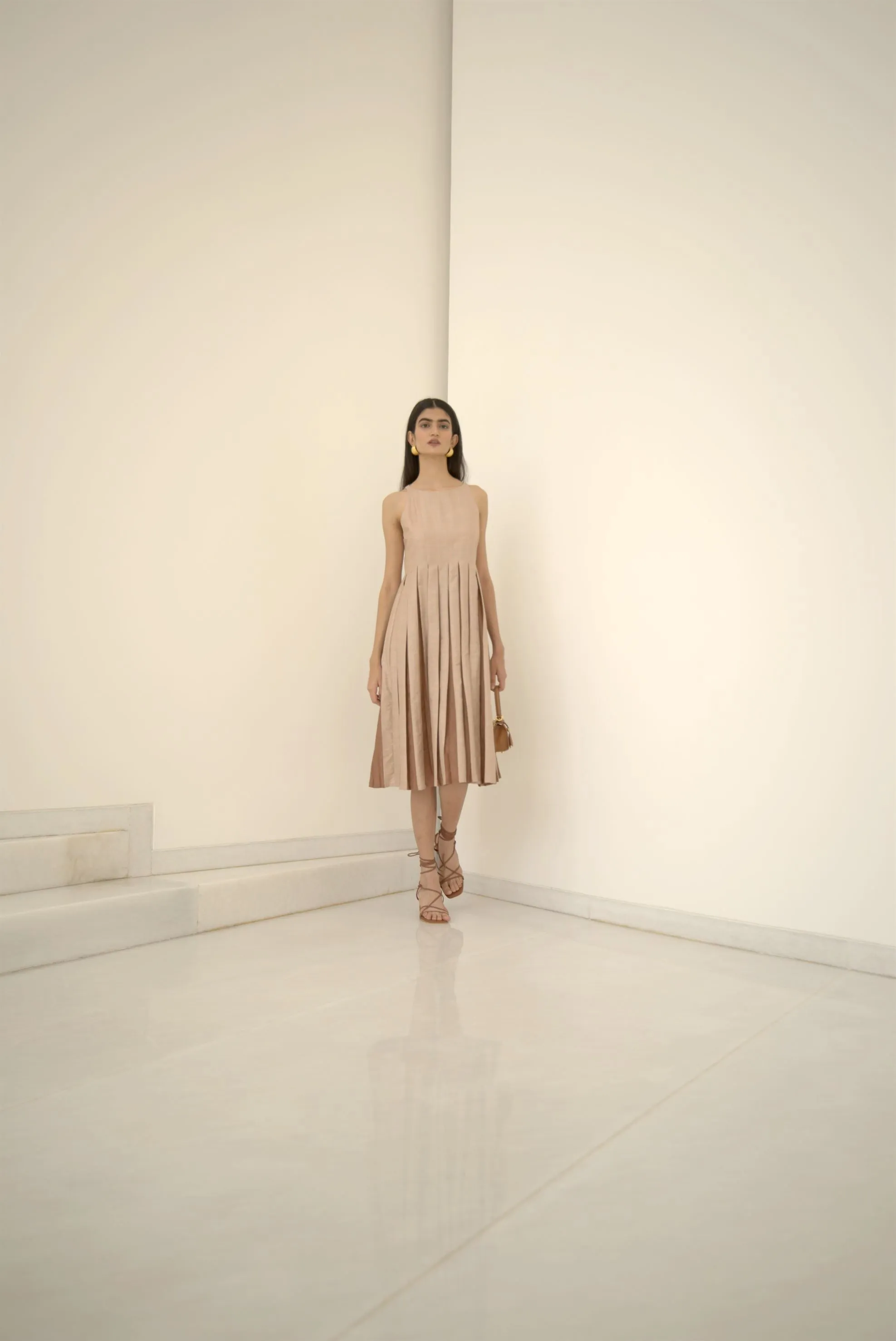 New Season Summer to Fall 2024-Dress Two Toned Silk Amber Off White-C/TS/010-Suzanne-Fashion Edit Hemji