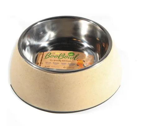 New set of 2 Define Planet Bamboo Bowl Round w/Stainless Steel inserts Ivory Large, 1 for water, 1 for food!