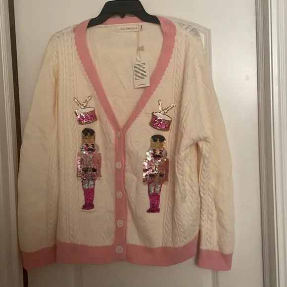 NEW Southern Grace Beige &amp; Pink Nutcracker Sweater