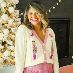 NEW Southern Grace Beige &amp; Pink Nutcracker Sweater