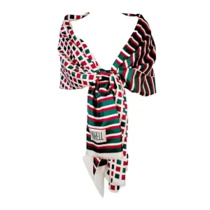 NORMAN NORELL Burgundy, Cream and Green Large Silk Scarf
