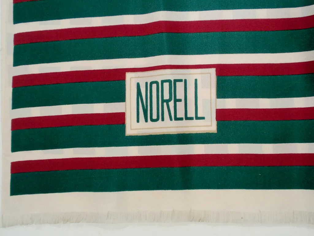 NORMAN NORELL Burgundy, Cream and Green Large Silk Scarf