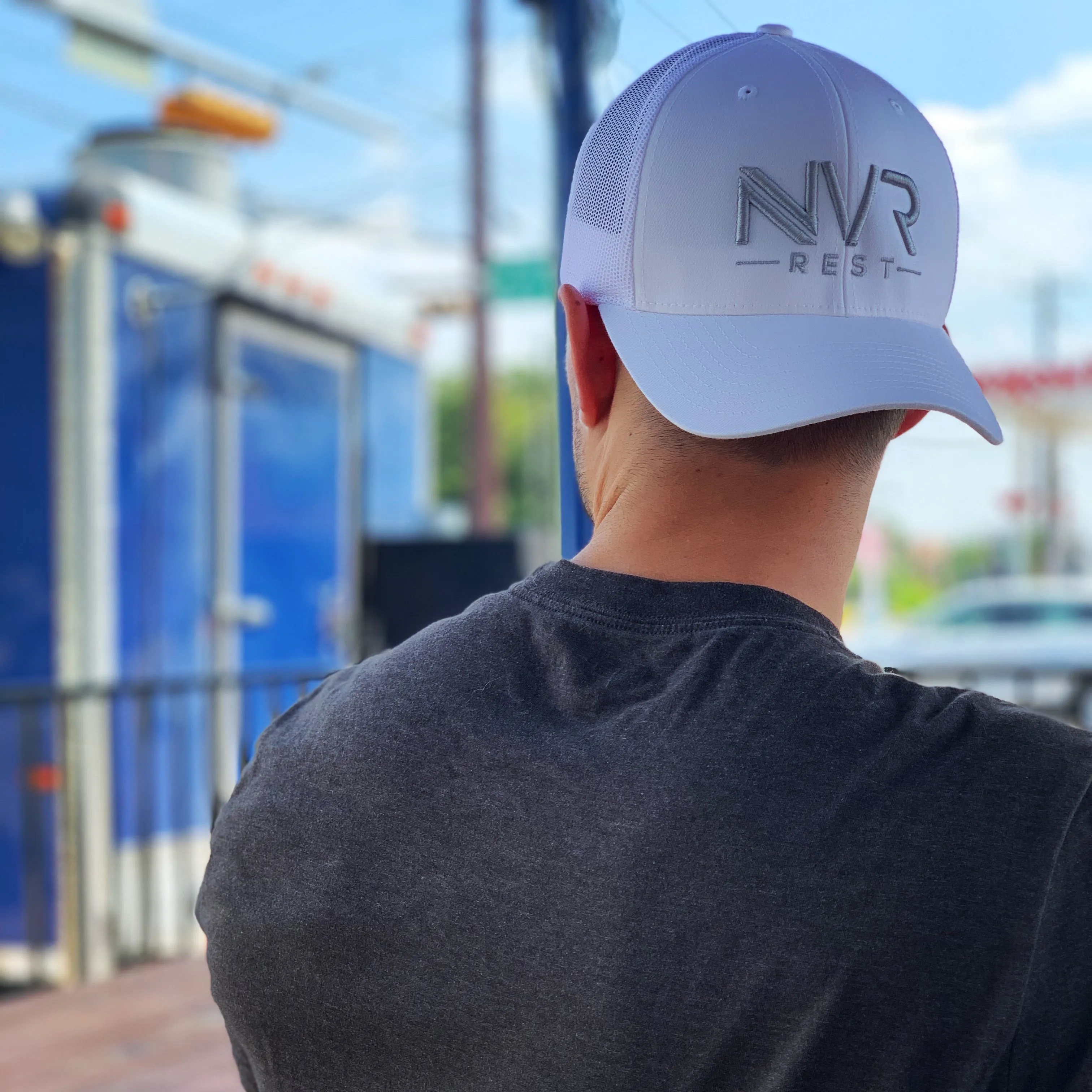 NVR REST Silver on White Snap Back