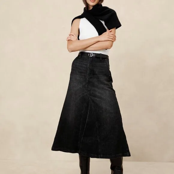 NWT Banana Republic Center Split Classic Denim Maxi Skirt Sz 4