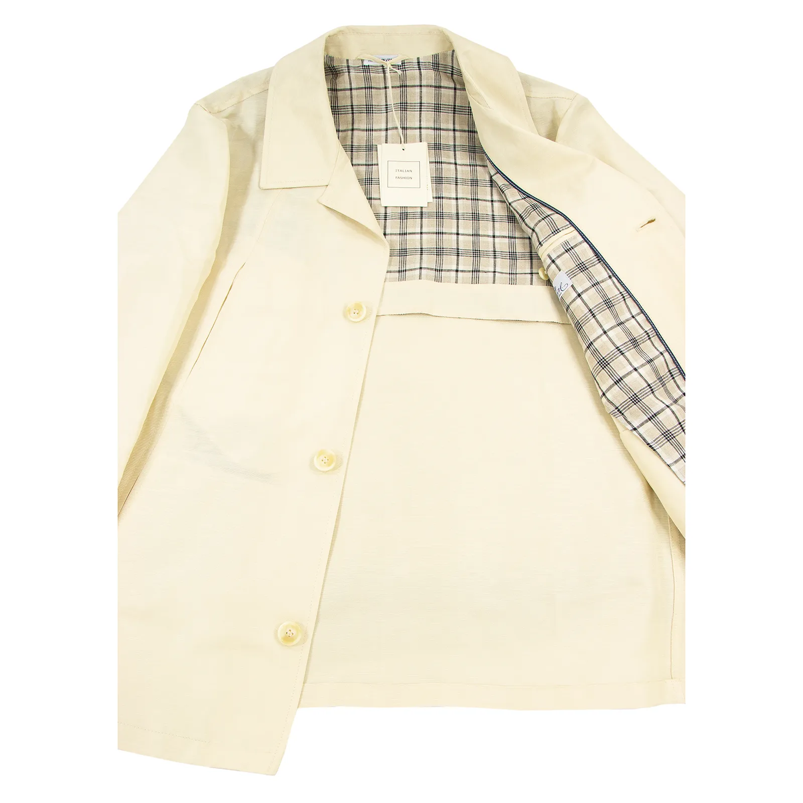 NWT Schiatti & Co. Cream Silk Linen Top Stitch Unstructured Lightweight Jacket