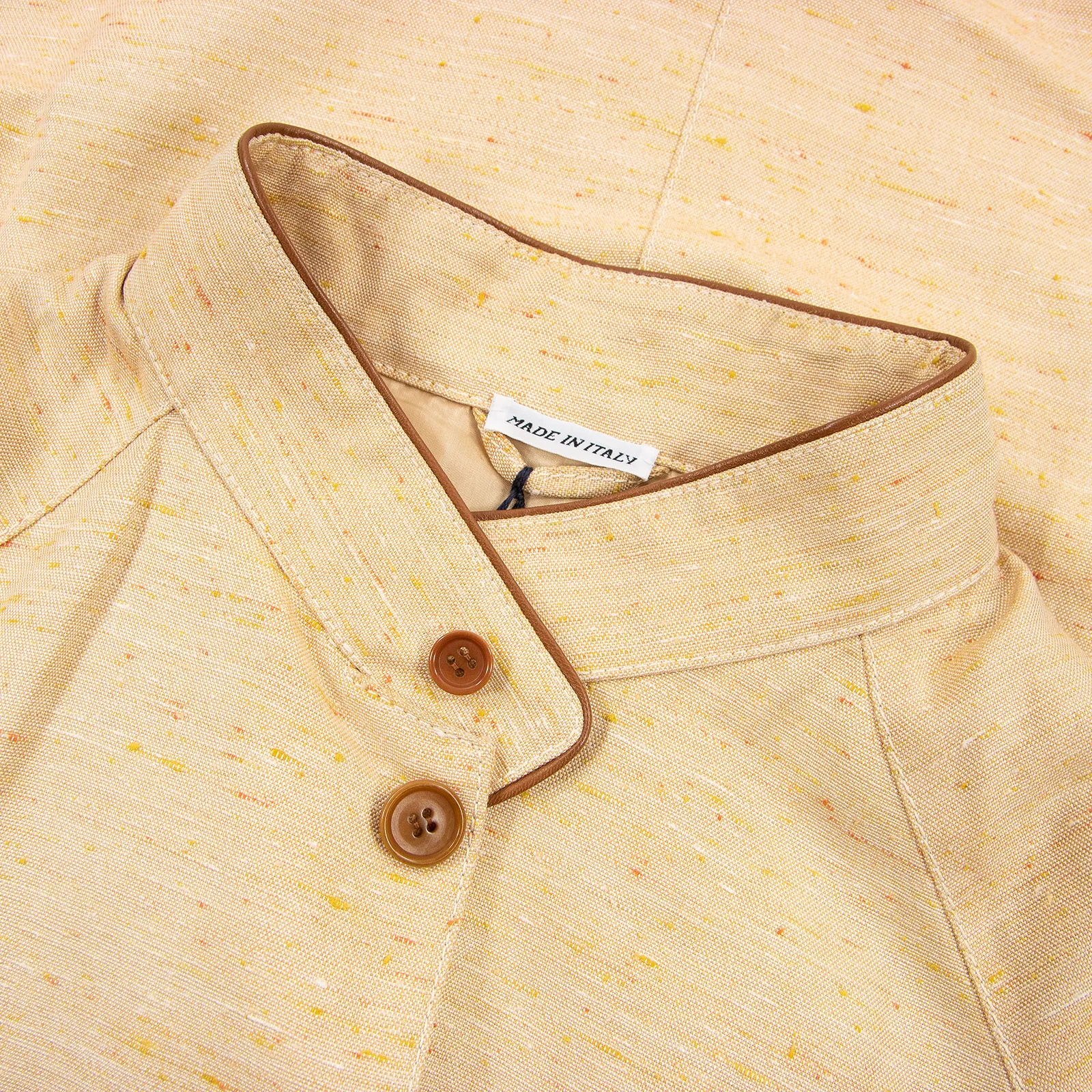 NWT Schiatti & Co. Peach Silk Linen Shantung Leather Trim Blouson Jacket