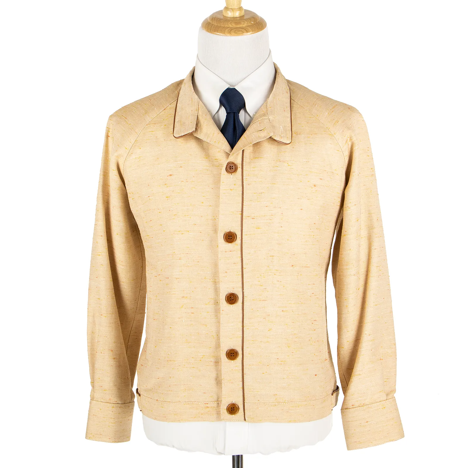 NWT Schiatti & Co. Peach Silk Linen Shantung Leather Trim Blouson Jacket
