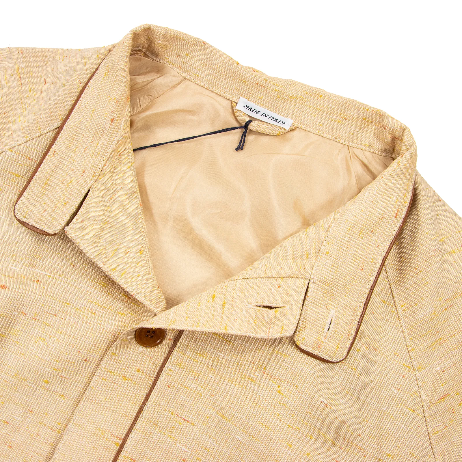 NWT Schiatti & Co. Peach Silk Linen Shantung Leather Trim Blouson Jacket