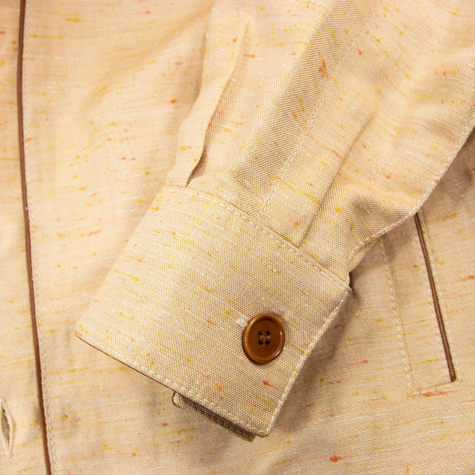 NWT Schiatti & Co. Peach Silk Linen Shantung Leather Trim Blouson Jacket