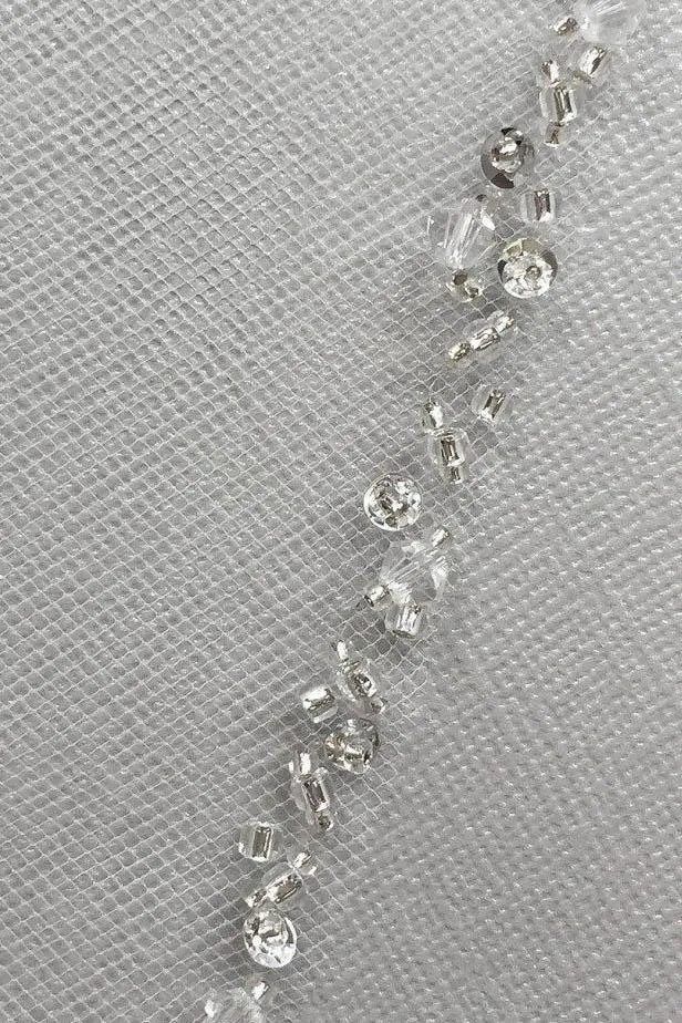 One Layer Fingertip Beading Edge Wedding Veil with Crystals and Sequins APWV0018