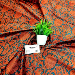 Orange Brocade Ghicha Silk Banarasi Fabric