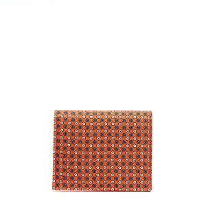ORANGE SILK AND LEATHER FOLDING CARD HOLDER