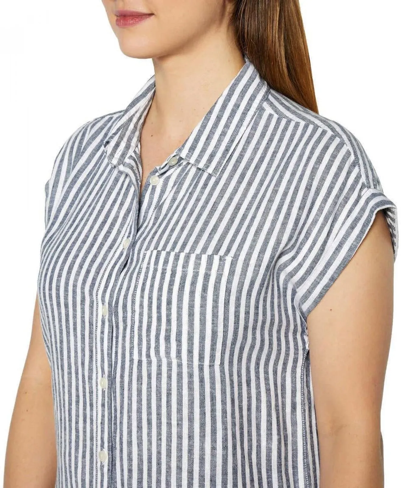 Orvis Womens Linen Blend Button Up Shirt 1758407 Blue Stripe 2XL