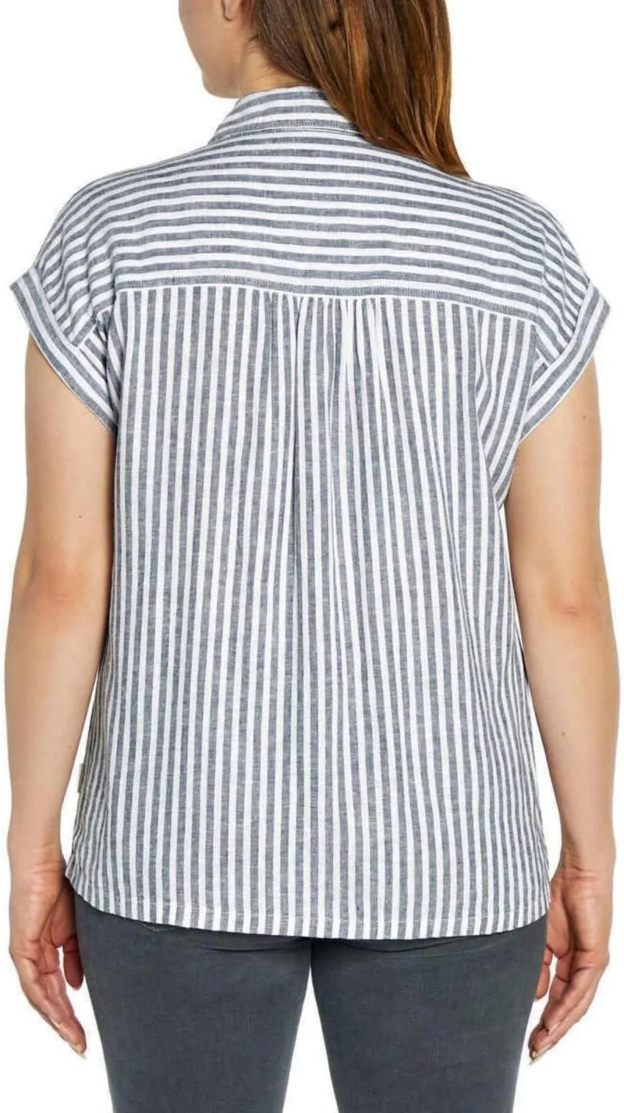 Orvis Womens Linen Blend Button Up Shirt 1758407 Blue Stripe 2XL