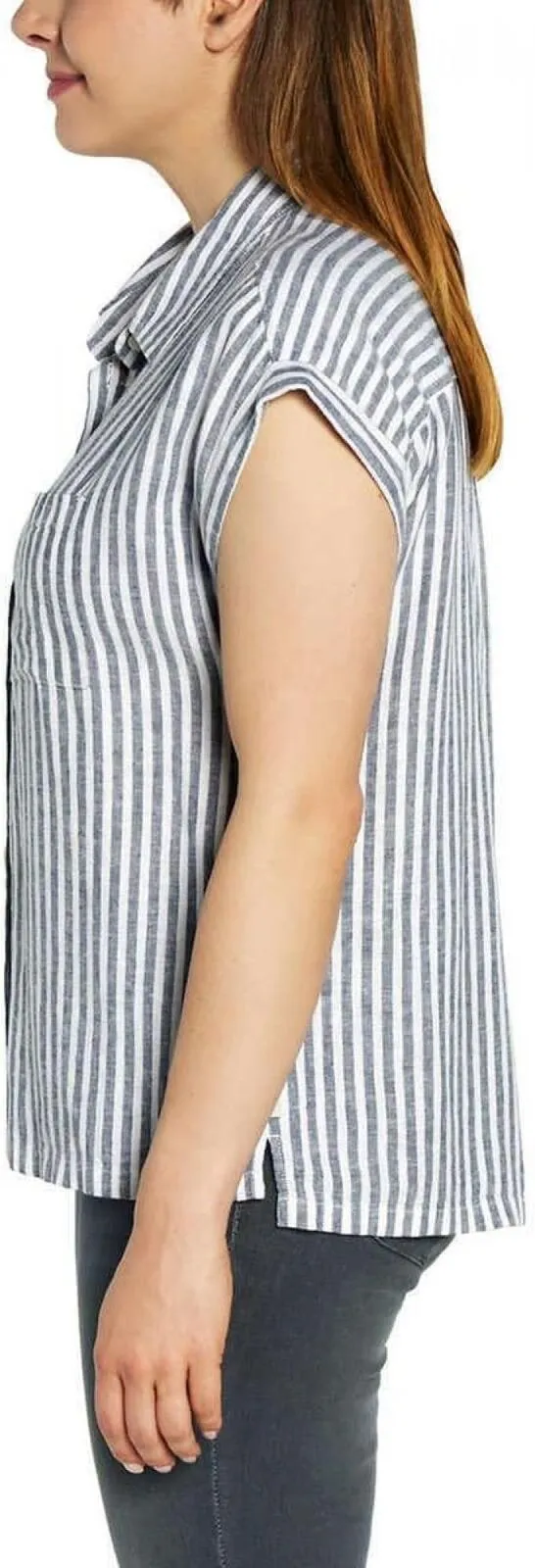 Orvis Womens Linen Blend Button Up Shirt 1758407 Blue Stripe 2XL